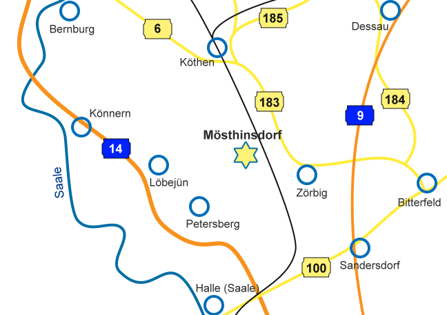 Lage, Anfanhrt: Mösthinsdorf